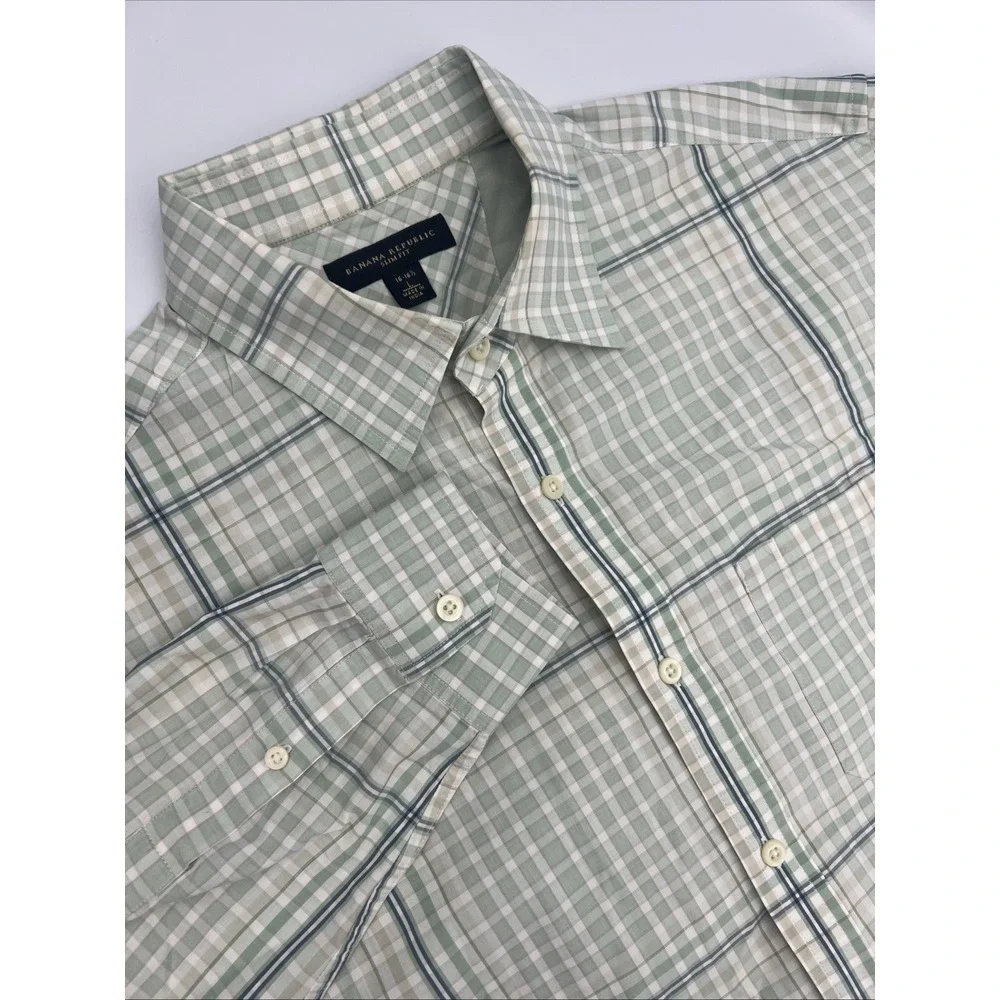 Banana Republic Men's Green‎ Stripe Button Down Long Sleeve Shirt L (16-16 1/2)
